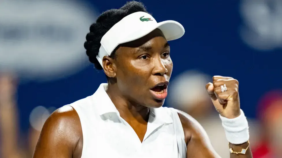 Venus Williams celebrates a point during her singles match at the Cincinnati Open